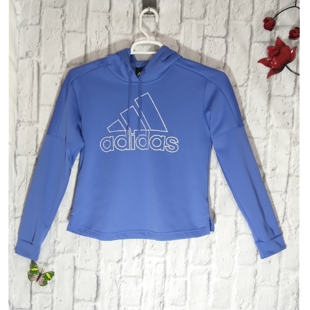Adidas Women's S Spell Out Graphic Crop Hoodie Sweatshirt Y2k